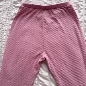 Elegant Pink Ribbed Flare Pants